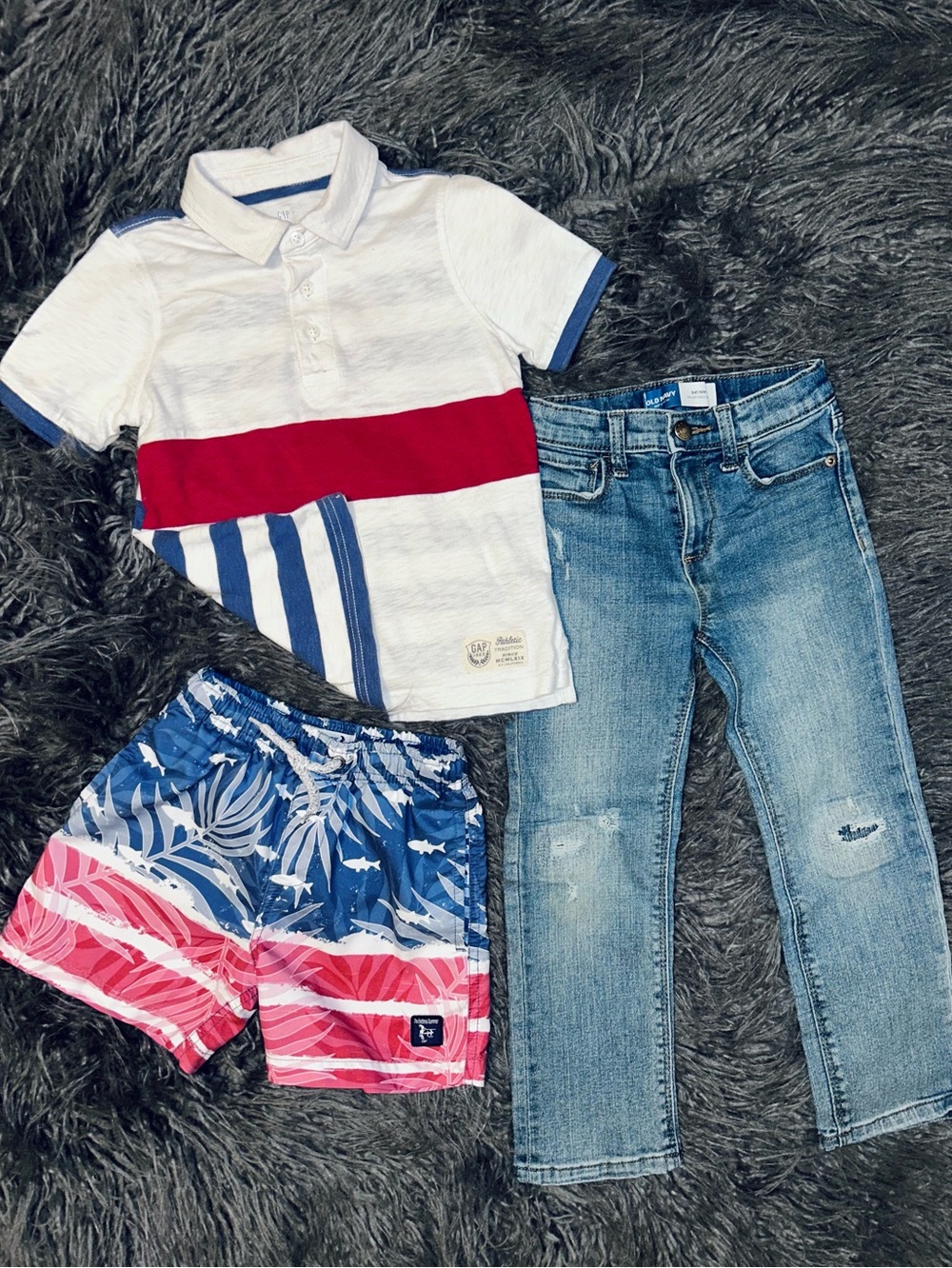 Gap Cotton Linen Polo Tee with Old Navy Skinny Jeans, boys 5T